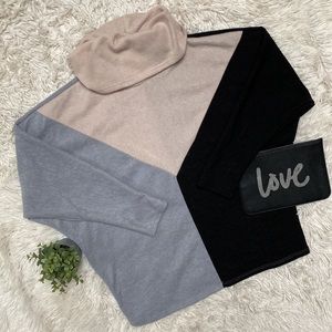 BiBi Dolman Colorblock Cowlneck Top 💗 Gray Black & Taupe